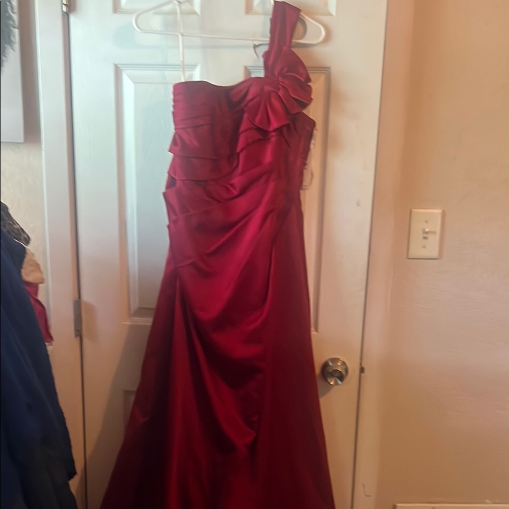 David's Bridal Red One Shoulder Dress